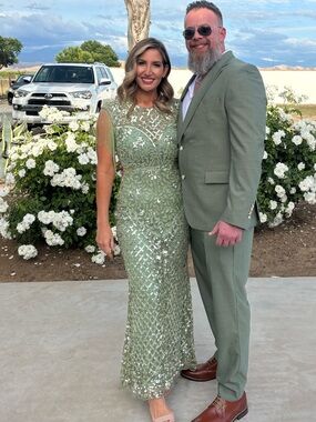 Mac Duggal Sage Green Beaded Maxi Gown